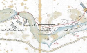 1. Particolare della planimetria del progetto dell’ing. V. Monico (1896) – focus sulla sega da legname ai Facchini